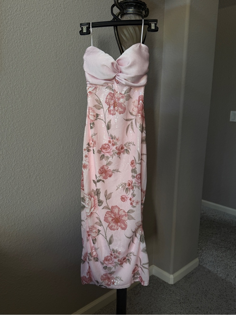 Fashion Nova Pink Floral Sequin Midi Dress